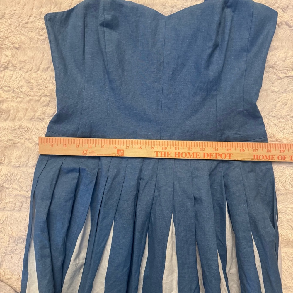 Boden Blue & White Pleated Midi Dress Size 14P | Cotton Linen Blend sleeves - Picture 6 of 7